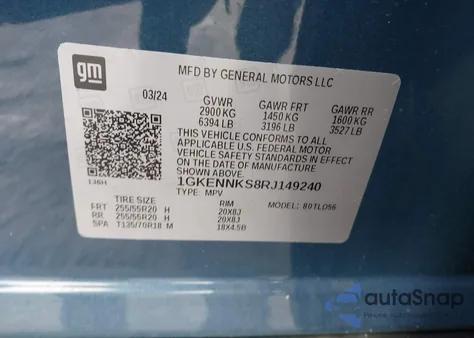 2024 GMC Acadia Awd Elevation from USA, damaged, VIN 1GKENNKS8RJ149240